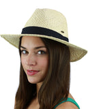 C.C Women's Raffia Straw Weaved Panama Sun Hat with Ribbon Trim