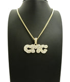 Stone Stud CMG Initials Rapper Pendant with 3mm 24" Cuban Chain Necklace