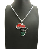 Colored Stone Pan Africa Continent Pendant with 3mm 24" Cuban Chain Necklace