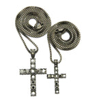 Stone Stud Single Row Cross Pendant Set w/Box Chain Necklaces