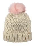 D&Y Chunky Warm Knit Cuffed Beanie With Faux Fur Pom