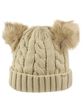 D&Y Warm Cable Knit Beanie With Double Pompom & Sherpa Lining