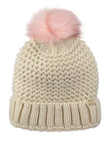 D&Y Chunky Warm Knit Cuffed Beanie With Faux Fur Pom