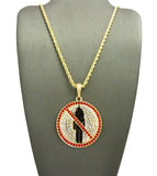 Red Stone Stud Border Rapper Music Video Monster Logo Pendant w/ 24" Chain Necklace