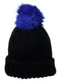 D&Y Bright Colored Chunky Knit Cuffed Style Beanie with Faux Fur Pom Finish Skull Cap
