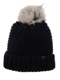 D&Y Chunky Warm Knit Cuffed Beanie With Faux Fur Pom