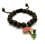 Power Fist on Pan Africa Charm with 12mm Adjustable Wooden Bead Macrame Bracelet
