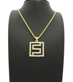 Hip-Hop Style Stone Stud Maze Pendant w/Chain Necklace, Gold-Tone