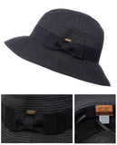 C.C Women's Paper Woven Cloche Bucket Hat with Black Bow Band