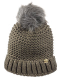 D&Y Chunky Warm Knit Cuffed Beanie With Faux Fur Pom