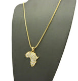 Rhinestone Studded Mini Africa Continent Pendant w/ Chain Necklace in Gold-Tone