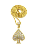 Stone Stud Ace of Spades Pendant with Chain Necklace