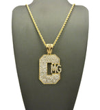 Stone Stud Hip-Hop CMG Initials Pendant w/ Chain Necklace