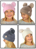 C.C Kids' Children's Double Ear Soft Pom Fuzzy Lined Cuff Beanie Cap
