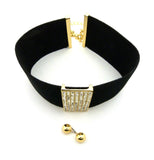 Women's Elastic Choker Rhinestone Center Necklace and Ball Earring Set in Gold-Tone