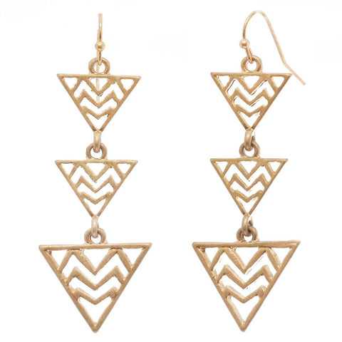Women's Triple Zigzag Triangle Metal Dangle Pierced Earrings
