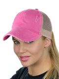 Ponyflo Ponytail Messy High Bun Distressed Adjustable Trucker Baseball Cap