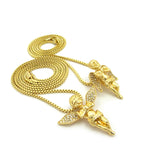 Stone Stud Extended Wing Praying Angel Set w/ 24" & 30" Gold-Tone Box Chain Necklaces