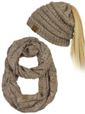 C.C Colorful Confetti BeanieTail Messy High Bun Cable Knit Beanie and Infinity Loop Scarf Set