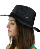 C.C Women's Raffia Straw Weaved Panama Sun Hat with Ribbon Trim