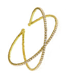 Women's Single Row Rhinestone Criss Cross Cuff Bracelet in Gold-Tone