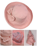 NYFASHION101 Women's Summer Packable Bow Accent Foldable Brim Beach Sun Hat