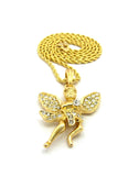 Stone Stud Dancing Flying Angel Pendant w/ Chain Necklace
