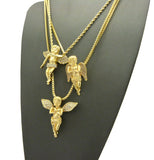 Triple Stone Stud Angel Wing Pendant Set with Box and Rope Chain Necklaces in Gold-Tone Be the first to review this item