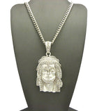 Rhinestone Jesus Pendant in w/ 36" Miami Cuban Chain CP54G