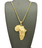 Roaring Lion on Africa Pendant with Chain Necklace