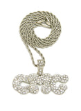 Stone Stud CMG Initials Rapper Pendant with 2mm 24" Rope Chain Necklace