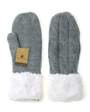 NYfashion101 Exclusive Winter Warm Sherpa Lined Cable Knit Cuff Mitten