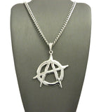 Polished Anarchy Symbol Round Pendant w/ 24" Chain Necklace