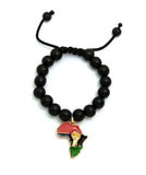 Power Fist on Pan Africa Charm with 12mm Adjustable Wooden Bead Macrame Bracelet