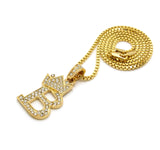 Unisex Stone Stud Tilted Crown Letter Initial Micro Pendant 2mm Box Chain Necklace, 20", B