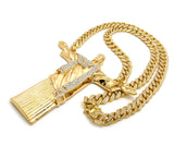Stone Stud Christ the Redeemer Pendant with 12mm 30" Iced Out Cuban Chain Necklace in Gold-Tone