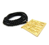 Gold-Tone Egyptian Hieroglyphic Tablet with 6mm 30" Wood Bead Necklace