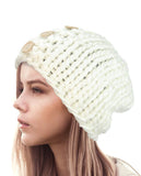 NYfashion101 Wood Button Accent Handmade Big Loop Winter Knit Beanie Hat
