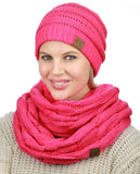 C.C Unisex Soft Stretch Chunky Cable Knit Beanie and Infinity Loop Scarf Set