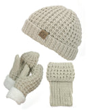 NYfashion101 Exclusive Thick Braided Cable Knit Boot Cuff, Beanie & Mitten Set