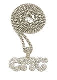 Stone Stud CMG Initials Rapper Pendant with 3mm 24" Cuban Chain Necklace