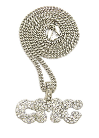 Stone Stud CMG Initials Rapper Pendant with 3mm 24" Cuban Chain Necklace