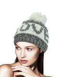 NYfashion101 Two Tone Handmade Love Knitted Short Pom Pom Beanie Hat