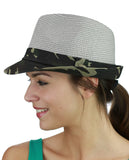 C.C. Unisex Camouflage Band and Brim Weaved Fedora Trilby Hat