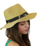 C.C Teardrop Dent Paper Woven Panama Sun Beach Hat with Camouflage Band