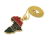 Colored Stone Pan Africa Continent Pendant with 2mm 24" Rope Chain Necklace