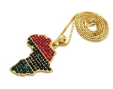 Colored Stone Pan Africa Continent Pendant with 2mm 24" Box Chain Necklace