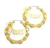 Queen Charm Bamboo Door Knocker Hoop Pincatch Earrings