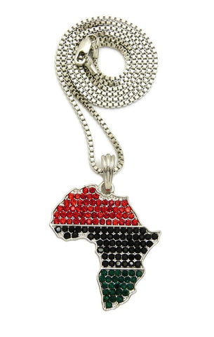 Colored Stone Pan Africa Continent Pendant with 2mm 24" Box Chain Necklace