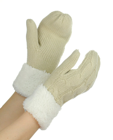 NYfashion101 Exclusive Winter Warm Sherpa Lined Cable Knit Cuff Mitten